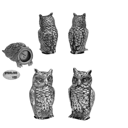 Pair of Sterling Silver Owl Pepper Pots 1930